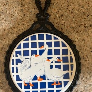 Vintage Decorative Goose Trivet with Blue and White Design